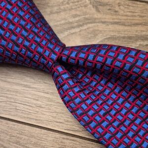 CHARVET Place Vendome France Blue Red Metallic Woven Pattern Silk Mens Tie